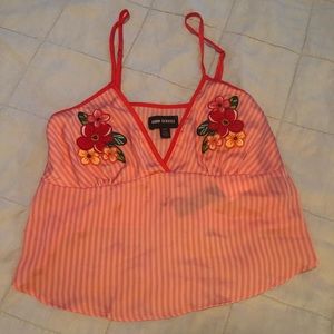 Striped lingerie top w tropical floral embroidery